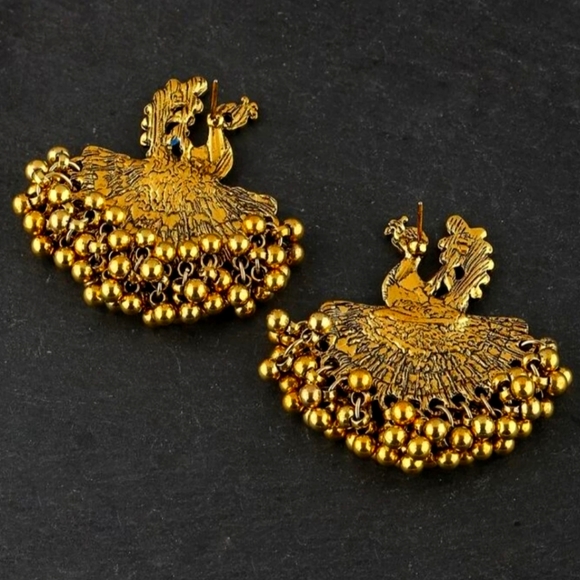 Peacock Decor Ball Tassel Drop Earrings - Picture 4 of 4